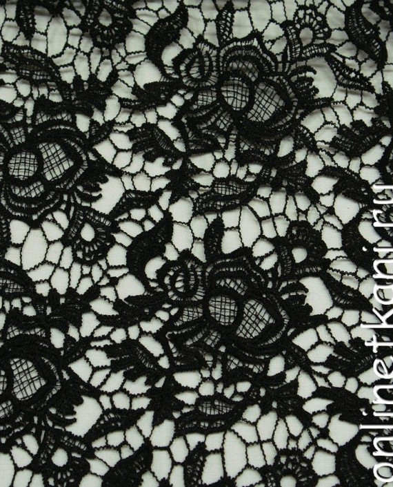 Ткань Гипюр 0187 цвет черный цветочный картинка