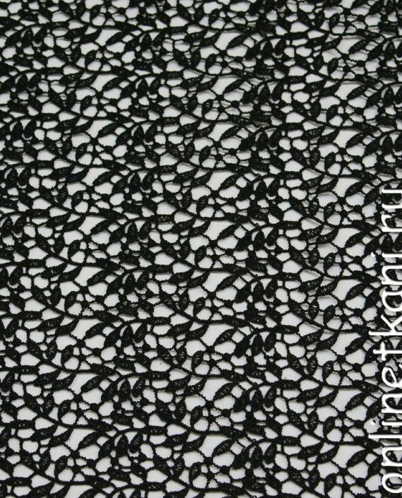 Ткань Гипюр 195 цвет черный цветочный картинка