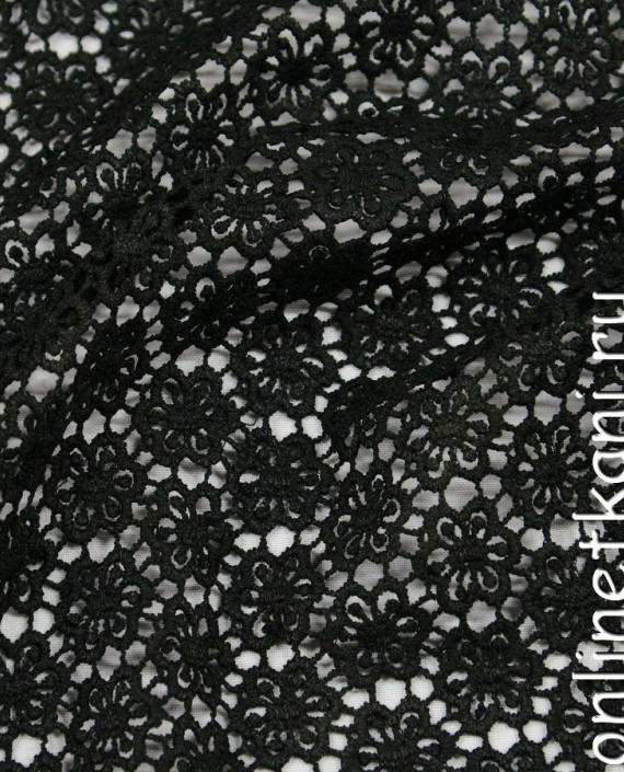 Ткань Гипюр 196 цвет черный цветочный картинка