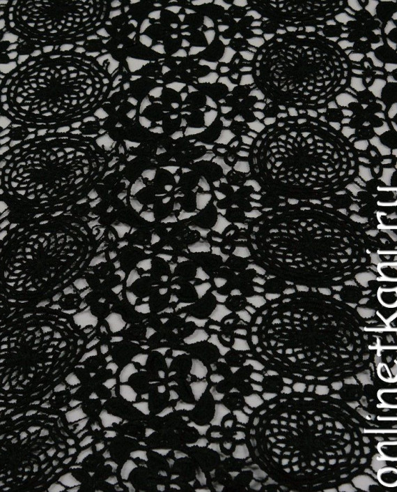 Ткань Гипюр 197 цвет черный цветочный картинка