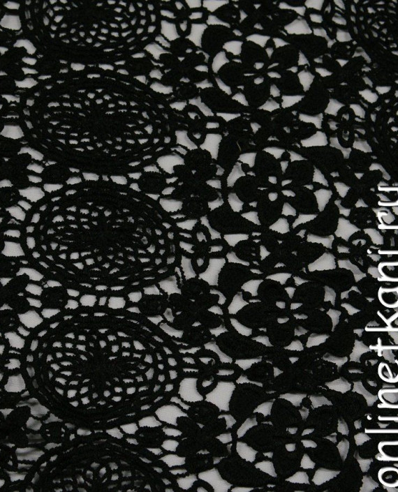 Ткань Гипюр 197 цвет черный цветочный картинка 1