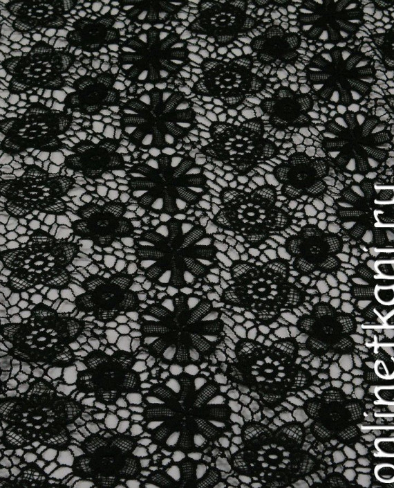 Ткань Гипюр 198 цвет черный цветочный картинка