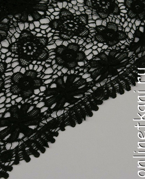 Ткань Гипюр 198 цвет черный цветочный картинка 2