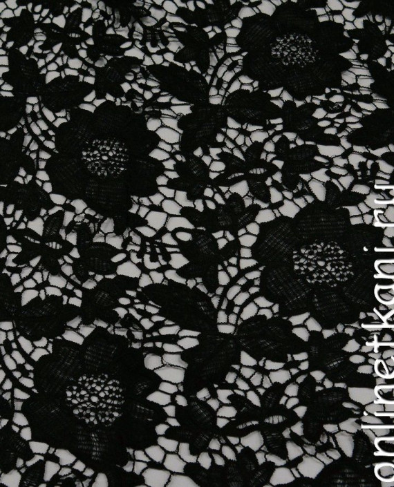 Ткань Гипюр 199 цвет черный цветочный картинка