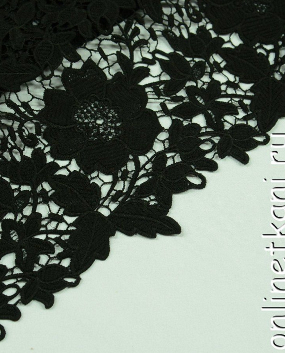 Ткань Гипюр 200 цвет черный цветочный картинка 2