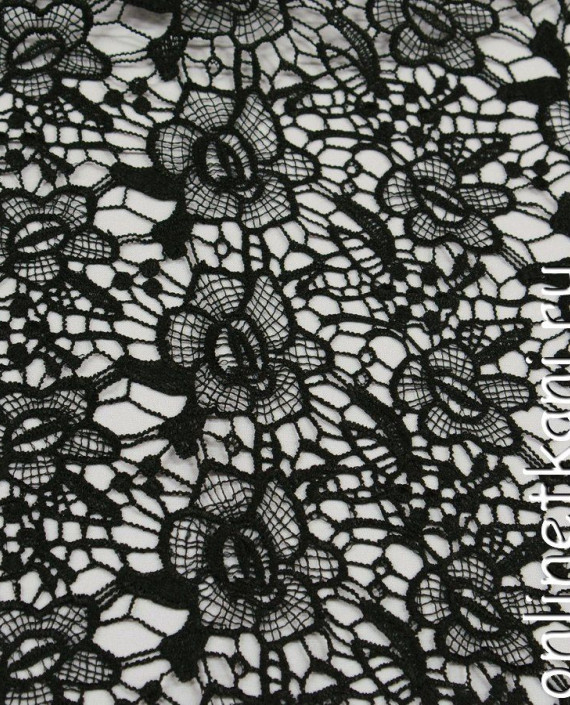 Ткань Гипюр 201 цвет черный цветочный картинка