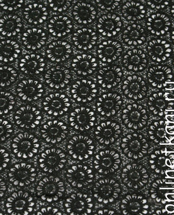 Ткань Гипюр 202 цвет черный цветочный картинка