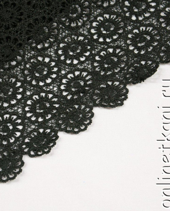 Ткань Гипюр 202 цвет черный цветочный картинка 1