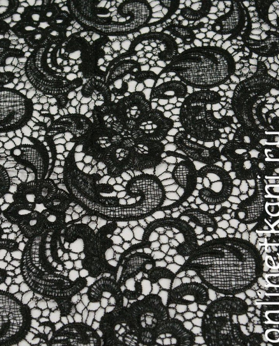 Ткань Гипюр 203 цвет черный цветочный картинка