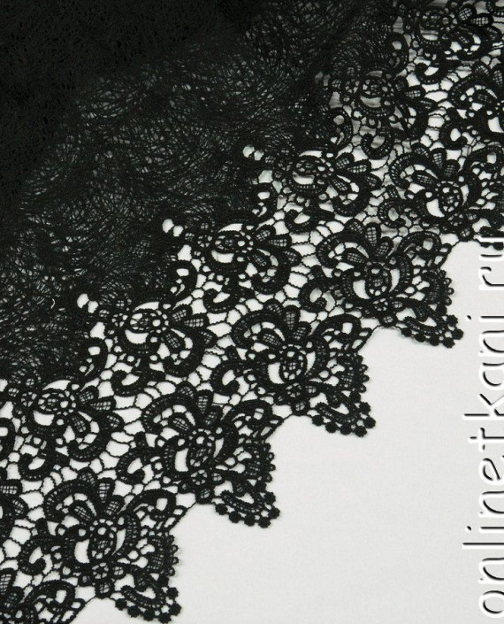 Ткань Гипюр 204 цвет черный цветочный картинка 1