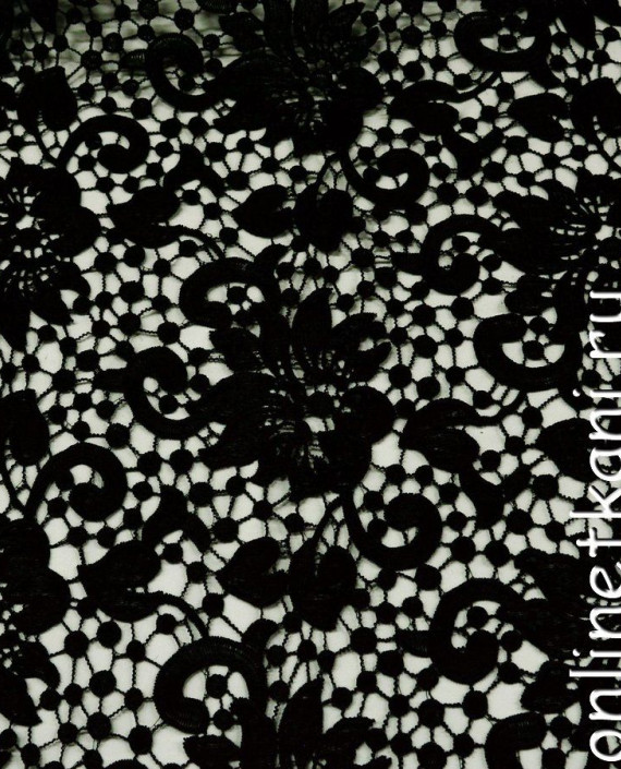 Ткань Гипюр 261 цвет черный цветочный картинка