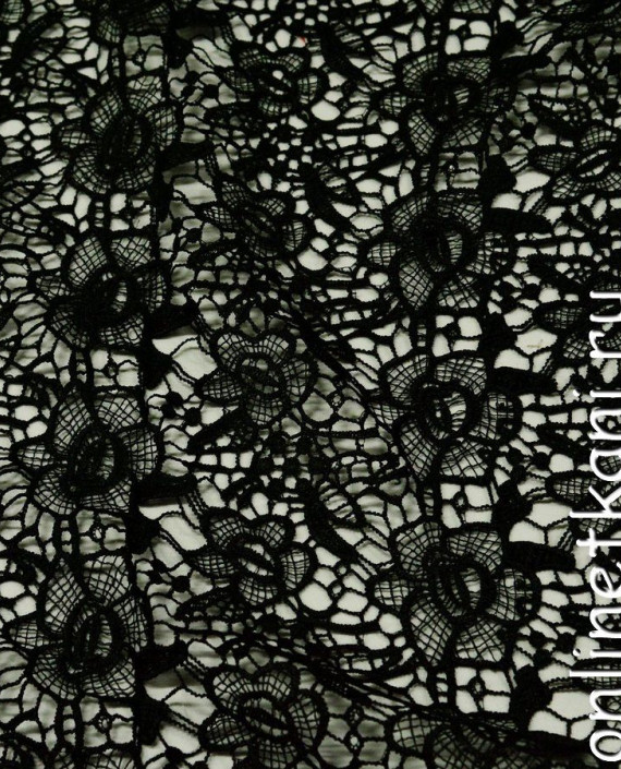 Ткань Гипюр 264 цвет черный цветочный картинка