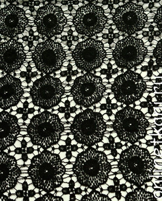 Ткань Гипюр 265 цвет черный цветочный картинка