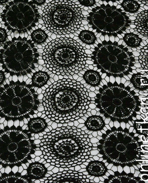Ткань Гипюр 283 цвет черный цветочный картинка