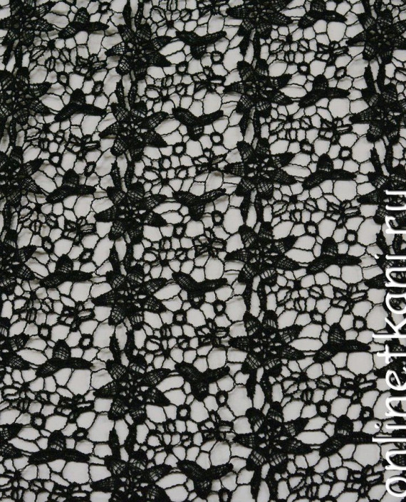 Ткань Гипюр 284 цвет черный цветочный картинка