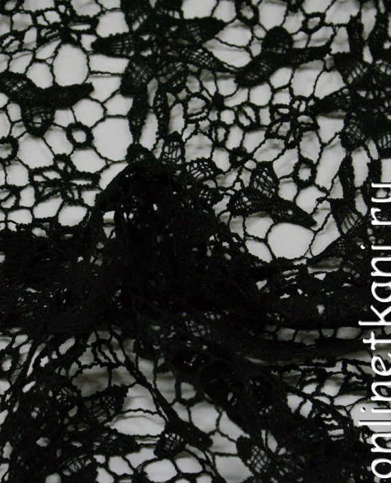 Ткань Гипюр 284 цвет черный цветочный картинка 2