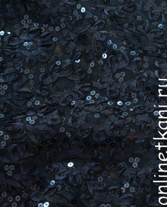 Ткань Гипюр с пайетками 290 цвет синий абстрактный картинка