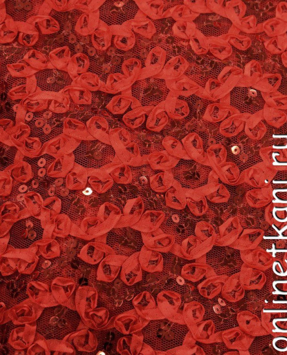 Ткань Гипюр с пайетками 291 цвет красный цветочный картинка