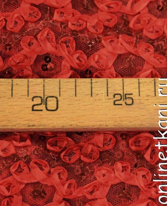 Ткань Гипюр с пайетками 291 цвет красный цветочный картинка 2