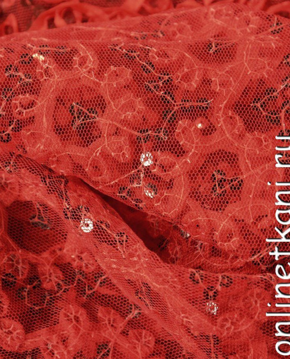 Ткань Гипюр с пайетками 291 цвет красный цветочный картинка 1