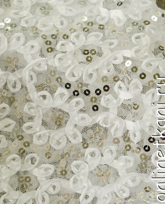 Ткань Гипюр с пайетками 293 цвет белый цветочный картинка