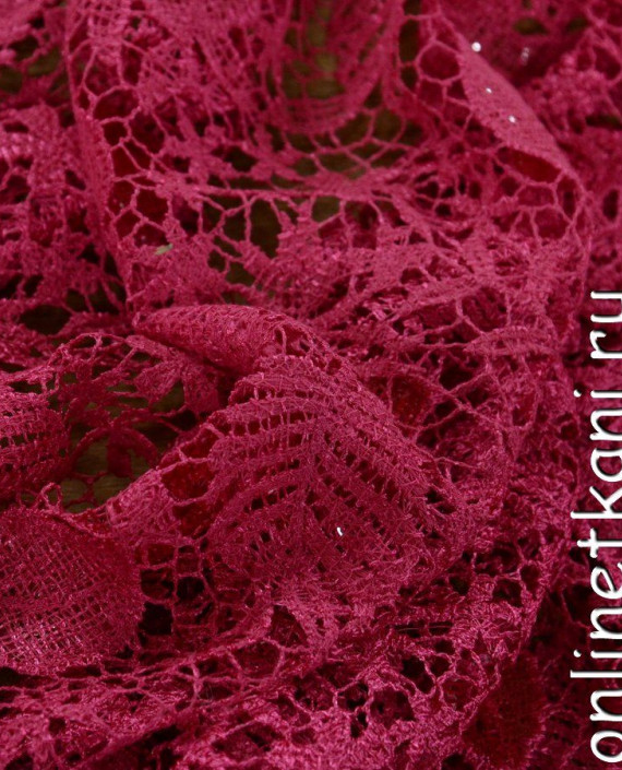 Ткань Гипюр с пайетками 295 цвет малиновый цветочный картинка 1