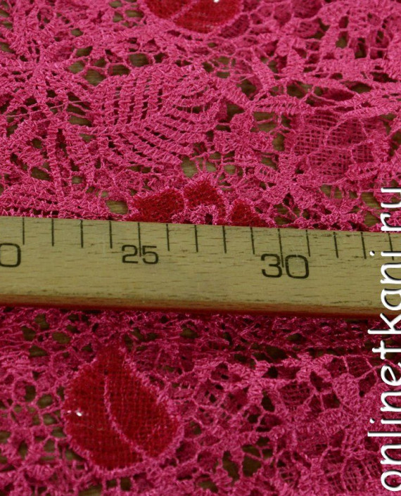 Ткань Гипюр с пайетками 295 цвет малиновый цветочный картинка 2