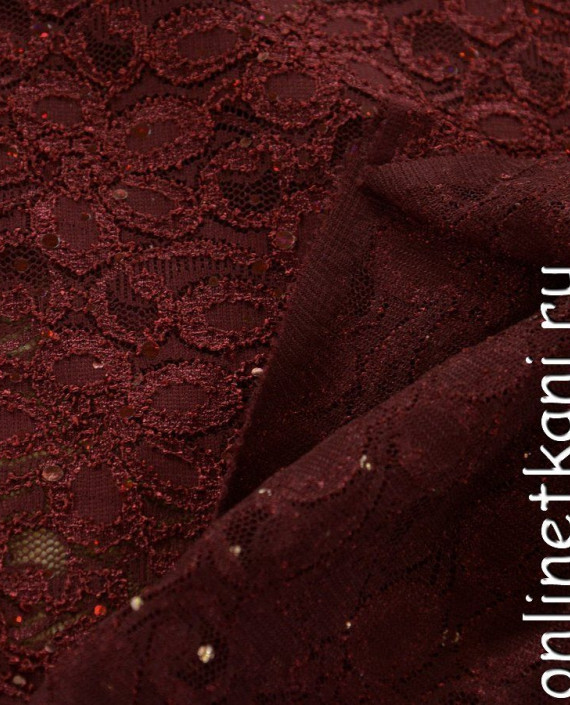 Ткань Гипюр с пайетками 296 цвет бордовый цветочный картинка 1