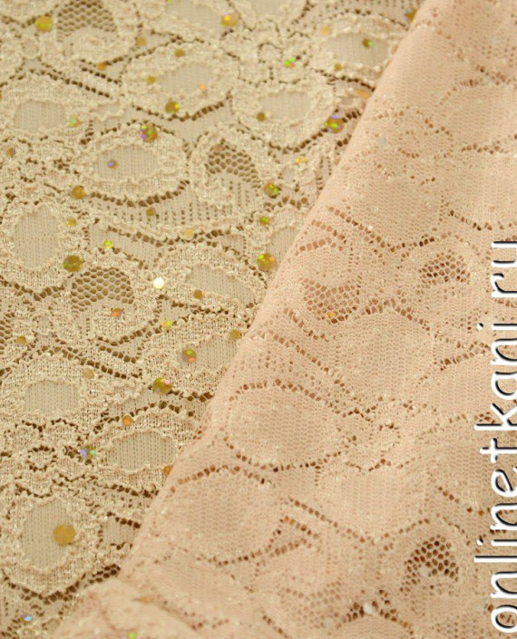 Ткань Гипюр с пайетками 299 цвет айвори цветочный картинка 2