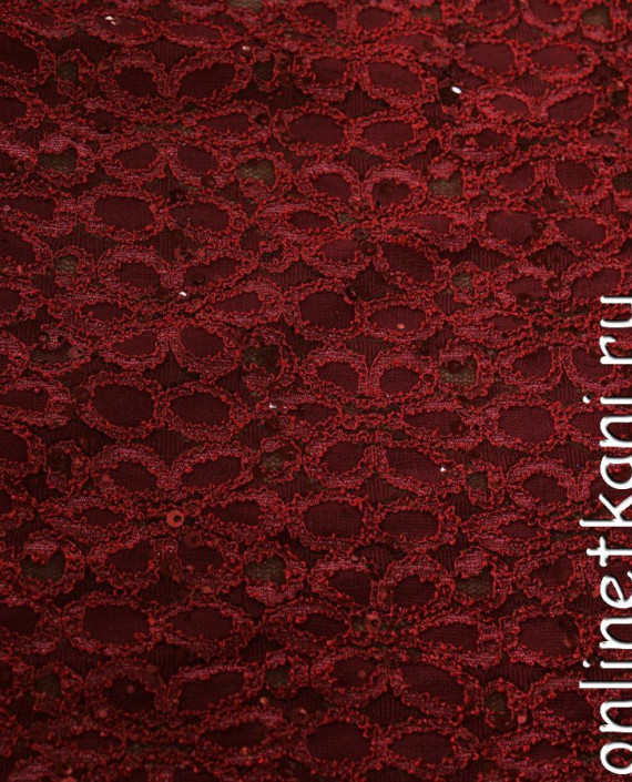 Ткань Гипюр с пайетками 308 цвет бордовый цветочный картинка