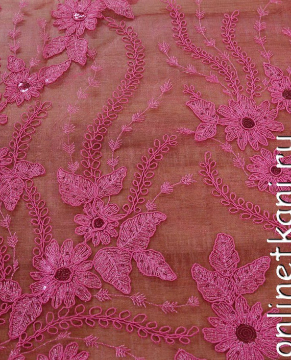 Ткань Гипюр с пайетками 304 цвет розовый цветочный картинка