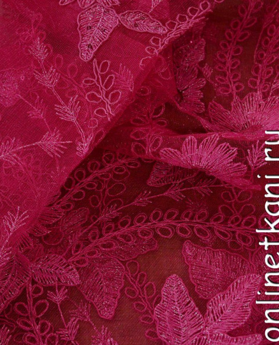 Ткань Гипюр с пайетками 304 цвет розовый цветочный картинка 2