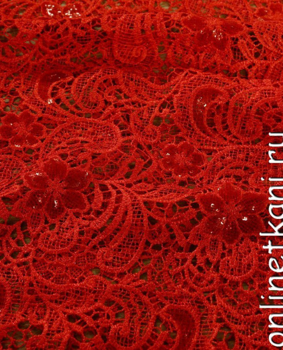 Ткань Гипюр с пайетками 306 цвет красный цветочный картинка