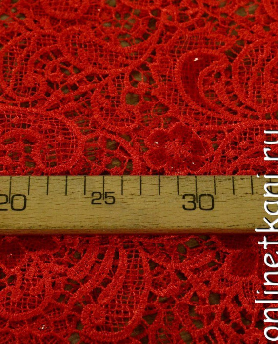 Ткань Гипюр с пайетками 306 цвет красный цветочный картинка 1