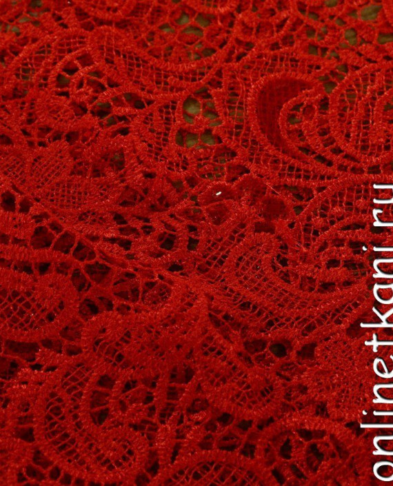 Ткань Гипюр с пайетками 306 цвет красный цветочный картинка 2