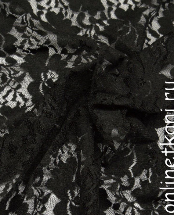 Ткань Гипюр 326 цвет черный цветочный картинка 2