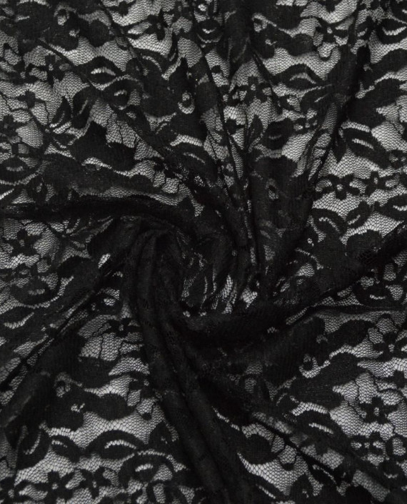 Ткань Гипюр Стрейч 351 цвет черный цветочный картинка