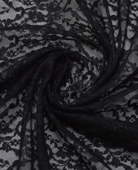 Ткань Гипюр  355 цвет черный цветочный картинка