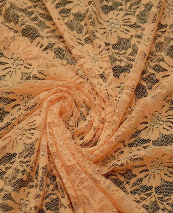 Ткань Гипюр Стрейч 361 цвет оранжевый цветочный картинка