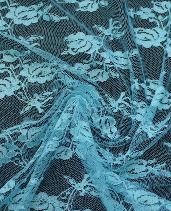 Ткань Гипюр Стрейч 376 цвет голубой цветочный картинка