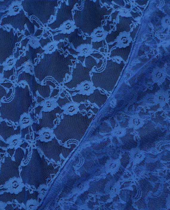 Ткань Гипюр Стрейч 386 цвет синий цветочный картинка 2