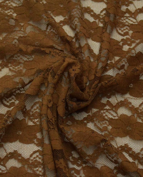 Ткань Гипюр Стрейч 404 цвет коричневый цветочный картинка