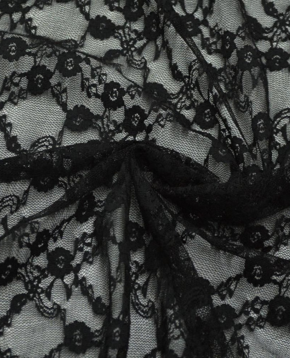 Ткань Гипюр Стрейч 408 цвет черный цветочный картинка