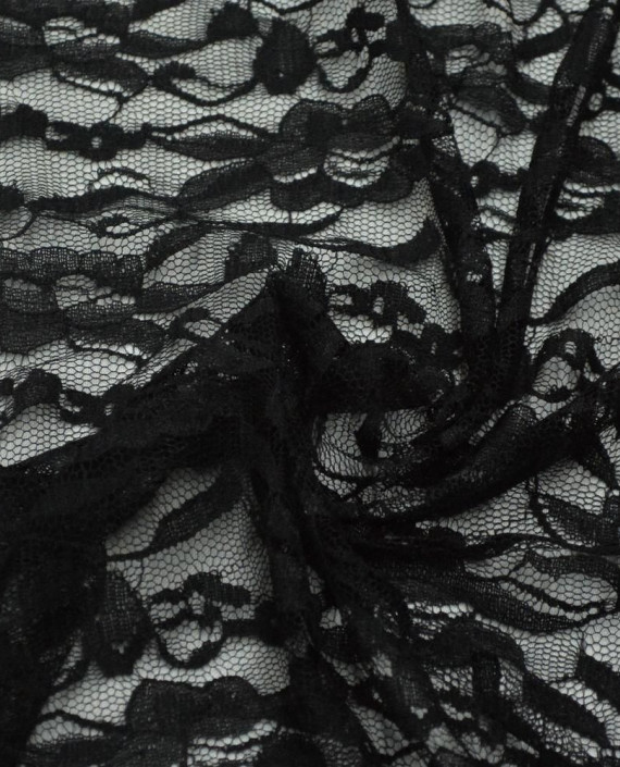 Ткань Гипюр Стрейч 409 цвет черный цветочный картинка