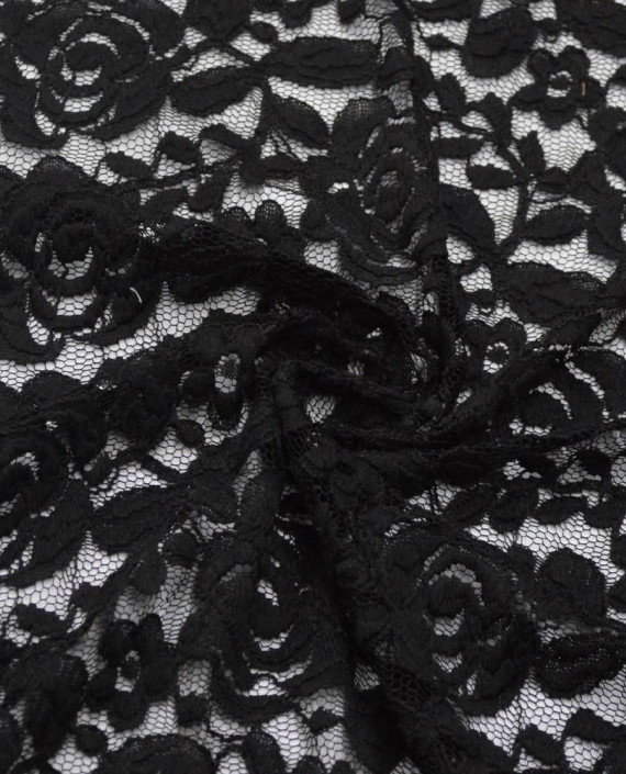 Ткань Гипюр Стрейч 412 цвет черный цветочный картинка