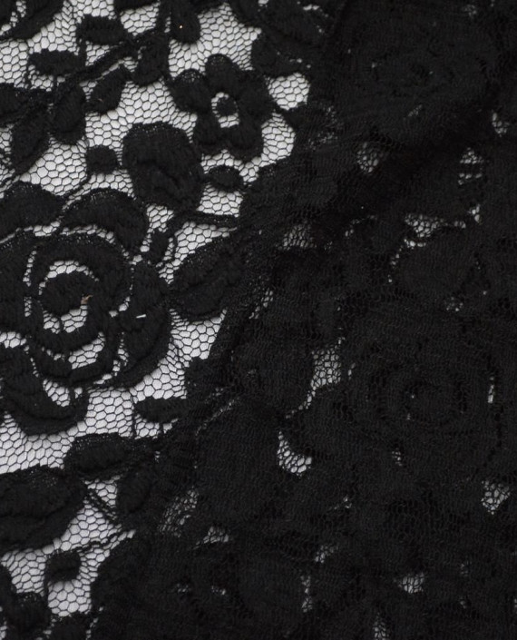 Ткань Гипюр Стрейч 412 цвет черный цветочный картинка 2