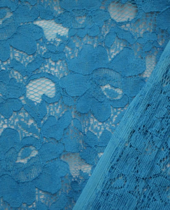 Ткань Гипюр Стрейч 413 цвет голубой цветочный картинка 1