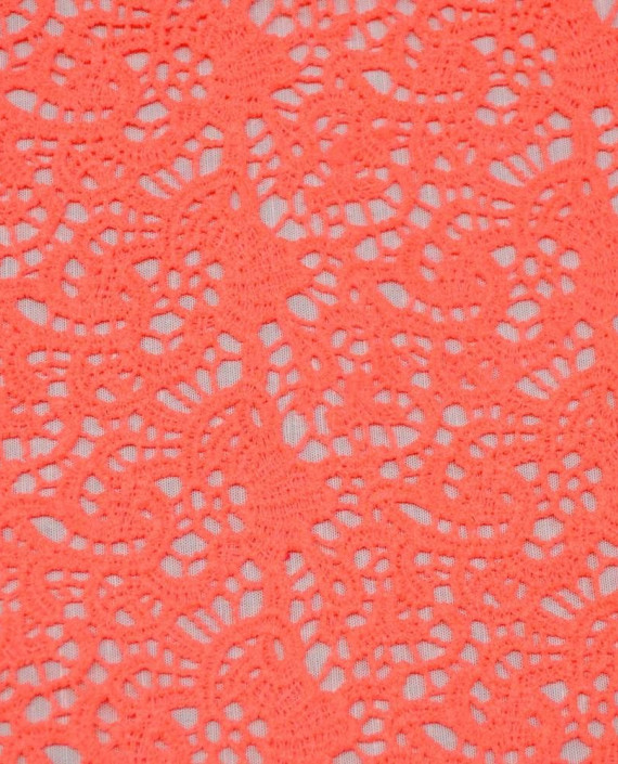 Ткань Гипюр Кружево 469 цвет оранжевый цветочный картинка