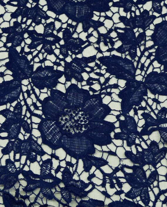 Ткань Гипюр Кружево 482 цвет синий цветочный картинка