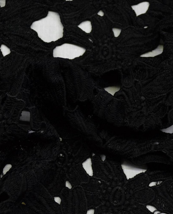 Ткань Гипюр Кружево 491 цвет черный геометрический картинка 2